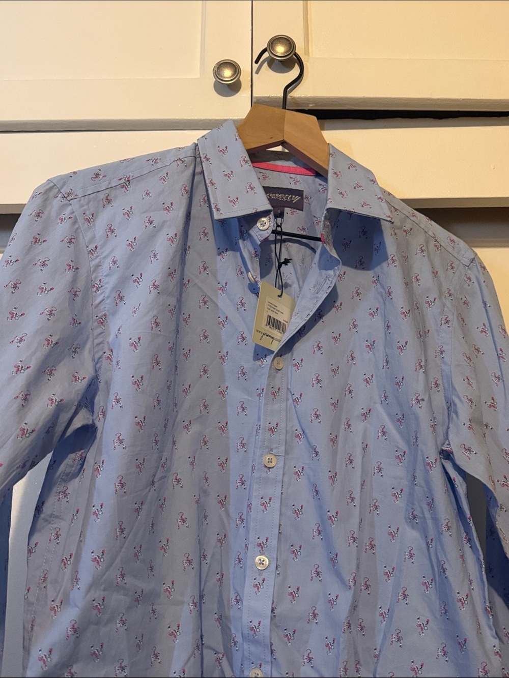 Men's Light Blue Printed Button-Down Shirt - Picture 6 of 10